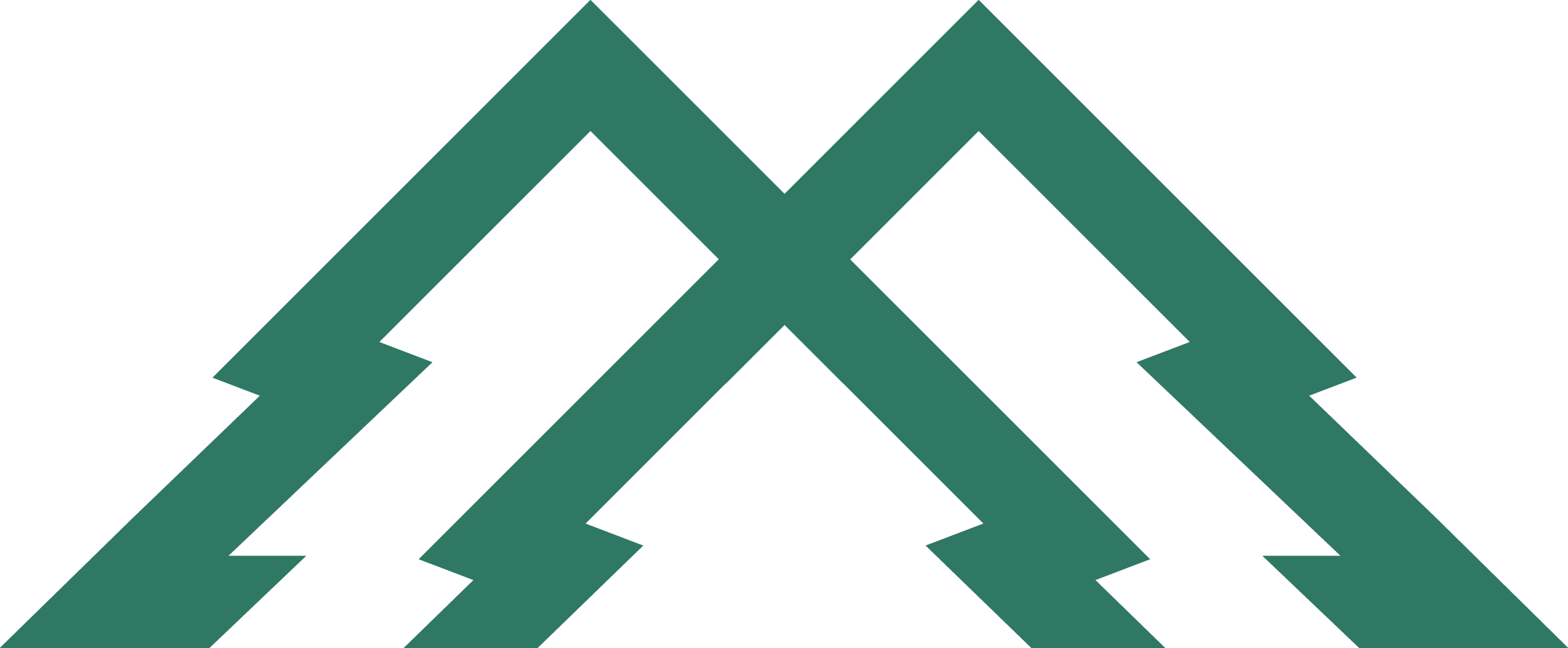 The image shows a stylized, geometric design with green, angular lines resembling a mountain peak or abstract tree pattern on a white background.