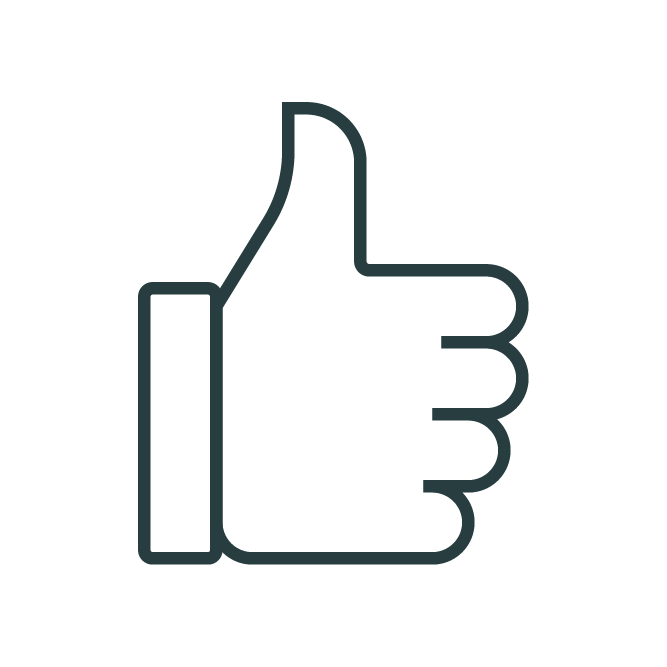 Illustration of a hand giving a thumbs up symbol, outlined in black on a transparent background. The design is simple and minimalistic.