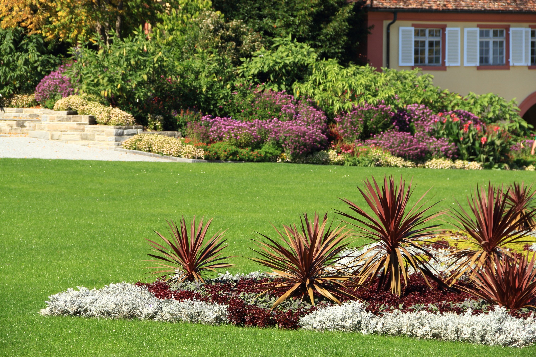 Colorful landscaped formal garden.